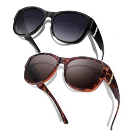 SIPHEW Women's Polarised UV400 Sunglasses for Glasses Wearers Overglasses Polarised Pack of 2, A3 - Black/Grey + Gate/Grey