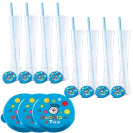 Sweet World USA Bubble Tea Yard Cups (54 Cups with Straws and Lids) -17oz. (500ml) (Blue)