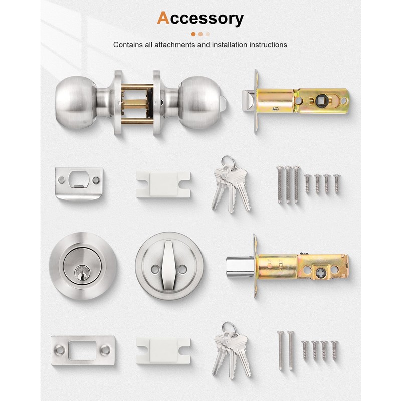 Probrico 6 Pack Exterior Door Knob and Single Cylinder Deadbolt