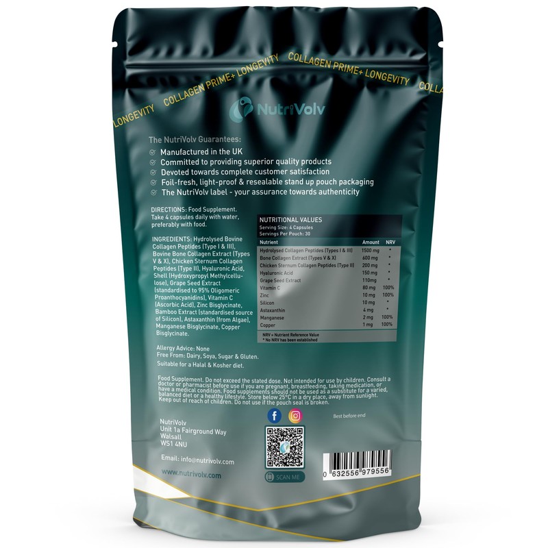 Collagen Prime+ Longevity | 120 Capsules | Multi-Type Collagen Peptides