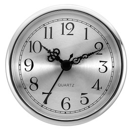 PATIKIL 3.5" 90mm Quartz Clock Insert, Round Quartz Movement Miniature Clock Mini Arabic Numeral Clock Fit 78mm/3" Diameter Hole for Replacement Home, Silver Tone, Style 2