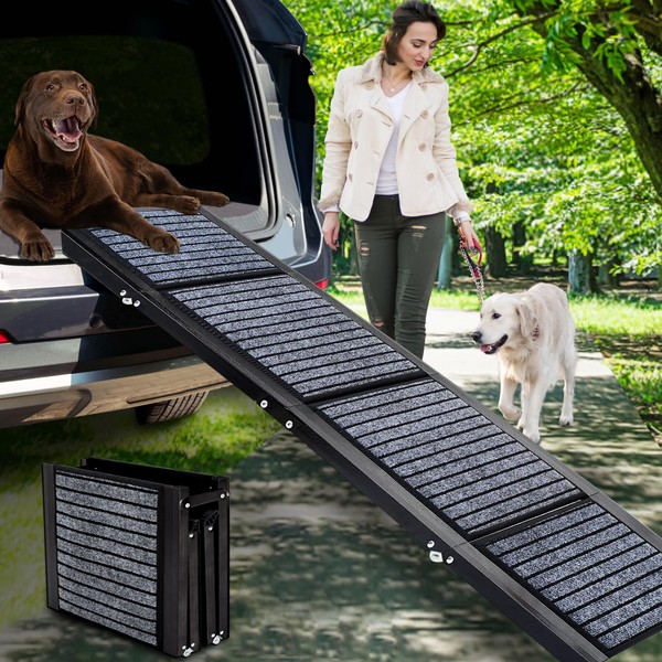 Folding Pet Car Ramp with Non-Slip Rug Surface, Portable Dog Ramp for Cars and SUVs, 62" Long & 17" Wide Dog Stair Ramp for Large Dogs Up to 200lbs Get Into SUV、Truck & Car，Patented Design