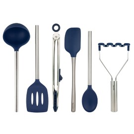Tovolo Silicone Utensil Set of 6 for Meal Prep, Cooking, Baking, and More - Deep Indigo