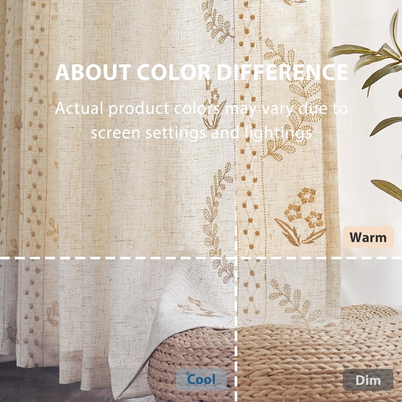 jinchan Belrose Linen Curtains for Bedroom Floral Curtains 63 Inch