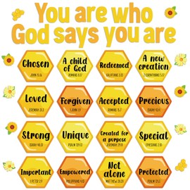 Qyeahkj Christian Bulletin Board Decorations Bee Jesus Bulletin Board Sets Bee Hive God Says You are Religious Classroom Wall Decor VBS Motivational Cutouts for Sunday School Home Church Supplies