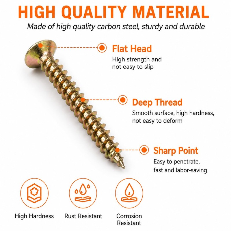 LOUEVIDO M4 x30mm Phillips Head Wood Screws Assortment Set, Gold