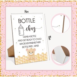 Baby Shower Games Bottle Chug Sign-8x11 Inches Bee Bear Wooden Sign Baby Gift for Baby Shower Gender Reveal Party, Gender Neutral Baby Bottle Shower Party Games Favors Supplies-7