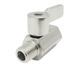 Souldershop 1/4" 304 Stainless Steel Mini Ball Valve 1/4 Inch NPT Thread Small Ball Shut-Off Valve Water Flow Control Valve Stainless Steel Handle Female x Male FxM (Pack of 1)