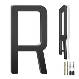 4 Inch Floating Aluminum House Address Numbers Letters, Modern Metal House Numbers for Outside, Black Metal Door Address Letter and Number for Home Garden Office Apartment (R)