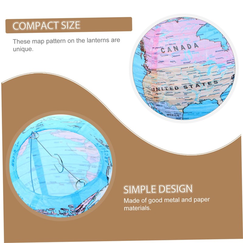 COLLBATH 2Pcs World Map Earth Globe Lanterns Decorative Hanging Lanterns