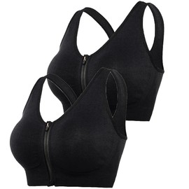 DODOING Zip Front Sports Bra Post Surgery Bra Yoga Bra Workout Fitness Activewear Racerback Padded Extra Support Seamless Bras for Women（2PCS）