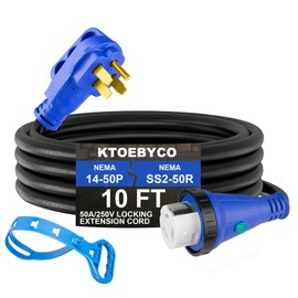 50 Amp RV Extension Cord 10 ft 250V Heavy Duty STW 6/3+8/1 Gauge Pure Copper RV Power Cord, Twist Lock ETL Listed NEMA 14-50P to SS2-50R Cable with Power Indicator& Polarity Lamp
