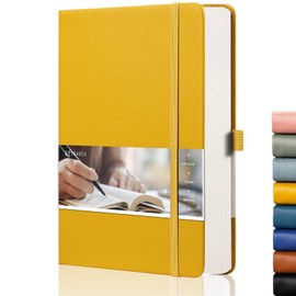 EMSHOI Graph Paper Notebook A5-21.4 x 14.5 cm Hardback Thick Journal with Sticky Notes, 256 Pages, 120gsm Squared Paper, Back Pocket, Vegan Leather Notepad for Graphing - Yellow