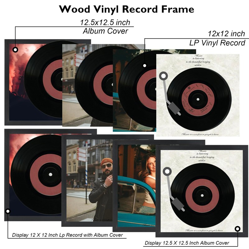 JCJMY Wood Vinyl Record Frame for the Wall, Display 12.5x12.5