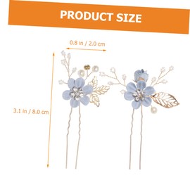 PACKOVE 2pcs Delicate Cloth Flower Hairpins Lightweight Bridal Hair Accessories for Wedding Bride Handmade Blue Beaded U Shaped Pins for Women Comfortable and Secure Hair Decorations for