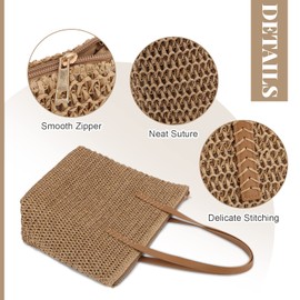 LHHMZ Women Straw Shoulder Bag Large Summer Beach Tote Bag Weave Handmade Straw Bags, 01-brown