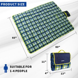 apollo walker Extra Large Picnic Blanket Outdoor Beach Blanket Waterproof Sandproof，60" X 80" Picnic Mat Tote for The Beach,Camping Travelling on Grass (Blue Green Lattice)