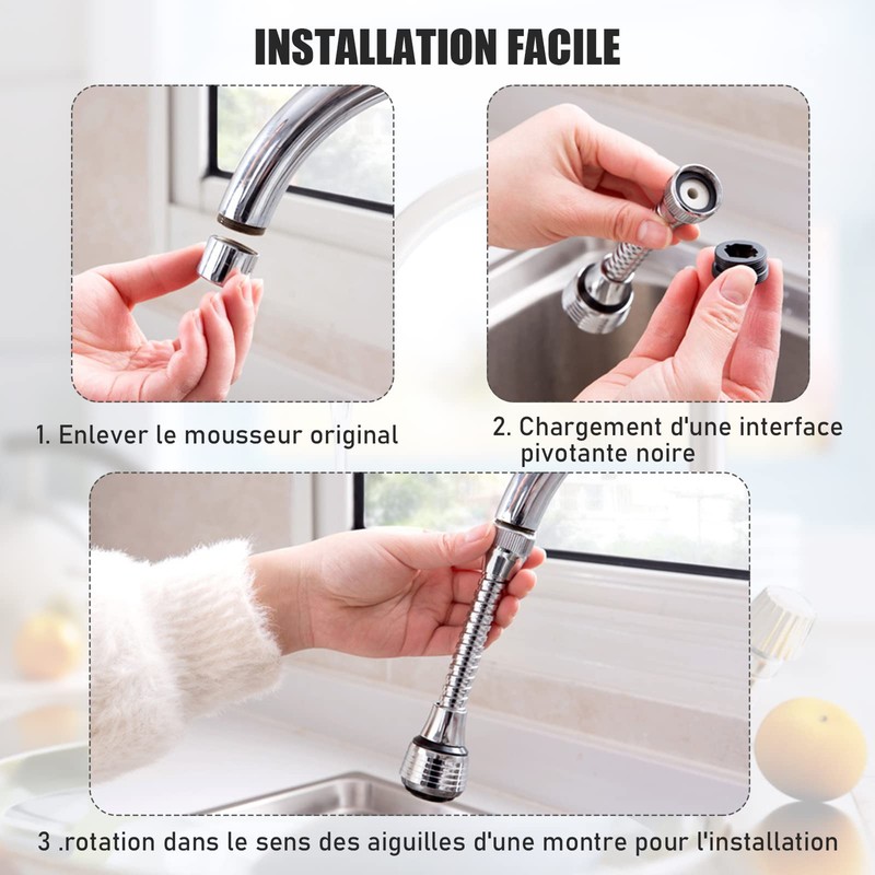PUCIO Rompigetto Rubinetto Cucina, 2×lungo Prolunga, 360° Rubinetto Rotante Extender,
