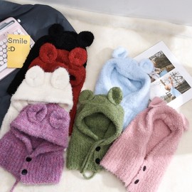 Kids' Warm Knit Wool Blend Balaclava Hat SLF1929 Free Size/50-55cm Blue 3ea