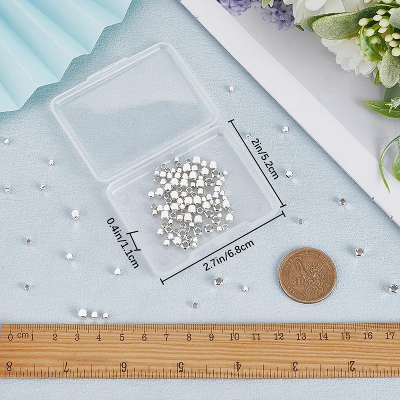 CREATCABIN Pack of 150 Cube Spacer Beads, 925 Squareless Cube