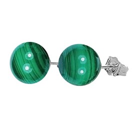 8mm /10mm Genuine Malachite Gemstone Bead/Ball/Sphere 925 Sterling Silver Ear Stud Earrings Pair (8mm Malachite)