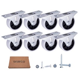 SKIR'CO (Pack of 8) 40mm Rubber Wheels Furniture Castors Fixed Castors Non Swivel Screws Included