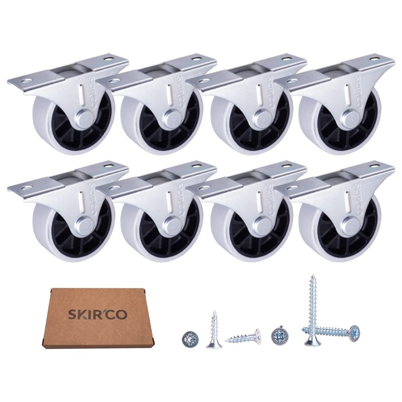 SKIR'CO (Pack of 8) 40mm Rubber Wheels Furniture Castors Fixed