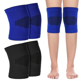 HJZHII 2 Pairs Kids Knee Sleeve, Knee Brace, Youth Knee Compression Sleeve Child Knee Pads Children Knee Support Boys & Girls for Volleyball Basketball Gymnastics Sports(Blue,Black)