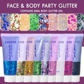 JASSINS 2PCS Body Glitter, 100ml White Face Glitter for Women Girls Kids, Glitter Gel Makeup Tween Gifts, Singer Concerts Festival Rave Accessories, Chunky Mermaid Sequins Glitter