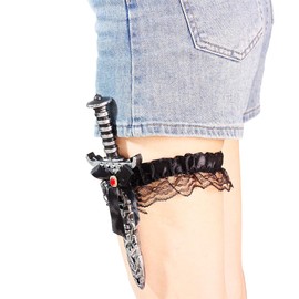 2 Pcs Pirate Sword with Lace Bow Womens Pirate Costume Toy Sword with Thigh Garter Pirate Costume Women Pirate Accessories (Grey)