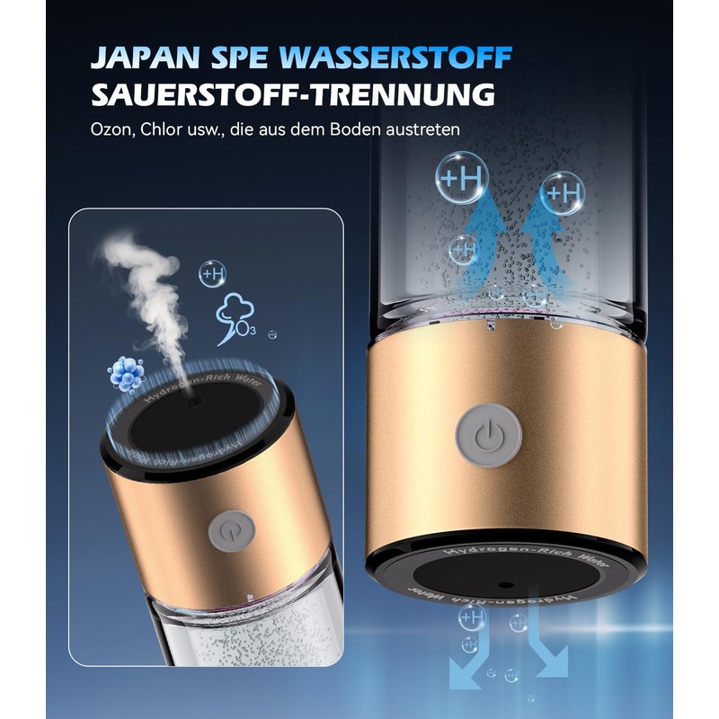 IUHFSIFS 2-in-1 hydrogen water bottle, 5000PPB, SPE PEM technology, double
