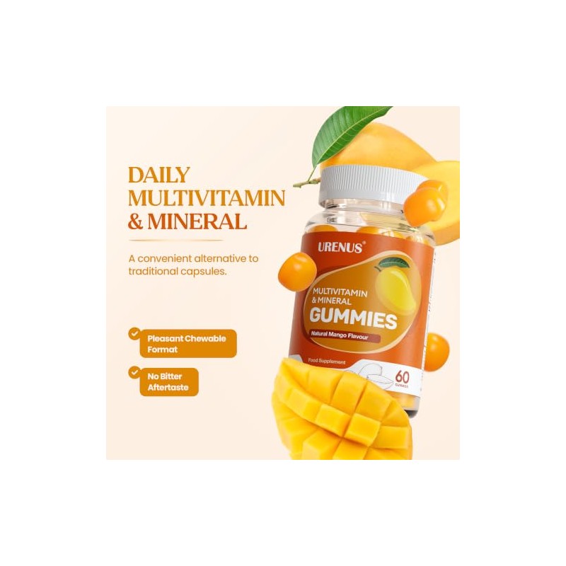 URENUS Multivitamin Gummies with Vitamins C, D3, B12, E &