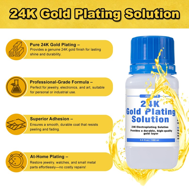 24K Gold Plating Solution - Intended for Bath Electroplating Equipment