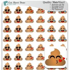 Poop Emoji Stickers / 54 Fun Vinly Stickers/Poop & Giggles/Emoticon Icon/Essential Productivity Life Planner/Bujo Bullet Journaling/Scrapbooking Planner Calendar Kawaii (Matte Vinyl, 1 Sheet)