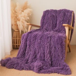 Extra Soft Faux Fur Throw Blanket 50"x60" - Reversible Fluffy Shaggy Double Layer Plush for Couch Sofa Bed, Solid Fuzzy Long Hair Microfiber Comfy Decorative Cozy, Purple