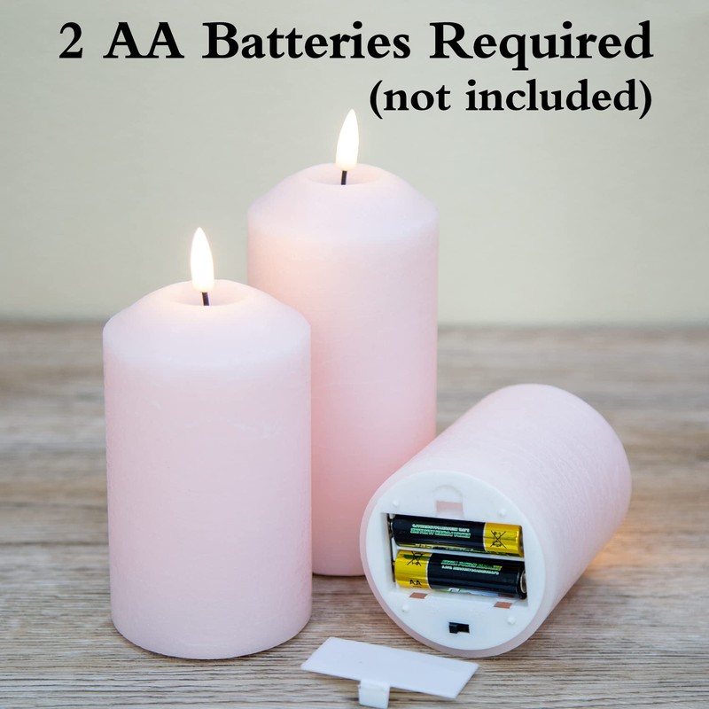 Girimax Blush Pink Flameless LED Pillar Candles with Remote, Flickering