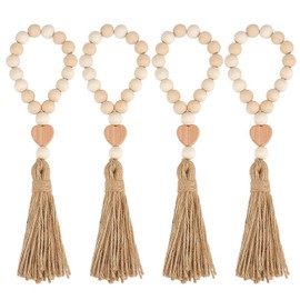 MAYJOYDIY 4Pcs Wood Bead Garland Farmhouse Tassels 30cm Beads Rustic Wooden Prayer Beads String Boho Wall Hanging Accent for Festival Wedding Home Dining Table Party Decoration