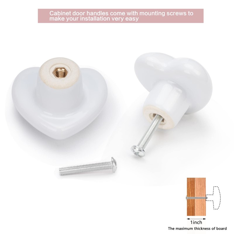 Furniture Knobs Ceramic Heart White Pack of 10 Knobs as