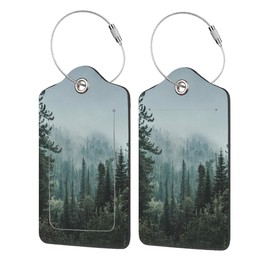 EOBKLAX 2 Pack Luggage Tags for Suitcases,Misty Valley and Dark Forest Luggage Tag,PU Leather Id Label Luggage Tags with Stainless Steel Loop and Privacy Cover for Women Men Teens Travel