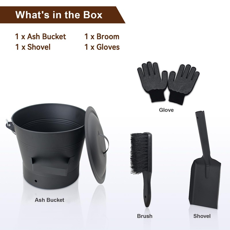 BRIAN & DANY Ash Bucket with Lid, 2.6 Gallon Fireplace