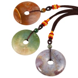 Nupuyai Indian Agate Round Crystal Stone Donut Pendant Necklace for Women, Lucky Coin Healing Stone Pendant with Adjustable Cord