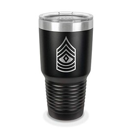 E-8 First Sergeant Rank 30 oz Laser Engraved Polar Camel Stainless Steel Vacuum Insulated Tumbler w/Clear Lid 1SG OR-8 E8 US Army - Customizable - Black