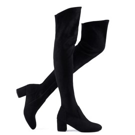 Shoe'N Tale Women Stretch Suede Chunky Block Heel Thigh High Over The Knee Boots(7.5,Suede Black)