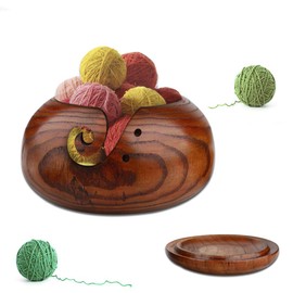 RoseFlower 6.3 Pollici Ciotola per Filati in Legno con Coperchio Rimovibile -Legno Filato Titolare Maglieria Conservazione Ciotola Portautensili per Lavoro a Maglia o Uncinetto Lana Cucito