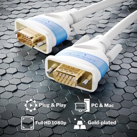 KabelDirekt – VGA cable for maximum video quality thanks to high-purity copper conductors – 5m (Full HD, VGA to VGA, connects computers to screens/projectors, 15-pin D-Sub, monitor cable, white)