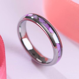 THREE KEYS JEWELRY Tungsten Carbide Womens 4mm Wedding Band Ring Polish for Women Purple Abalone Shell Inlay Engraved Engagement Size/Personlized Ring/Custom Ring 5.5