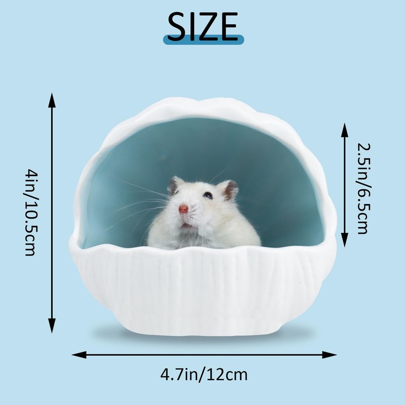 LuckyOpt Ceramic Hamster Hideout, Cute Shell-Shaped Small Animal Habitat, Large