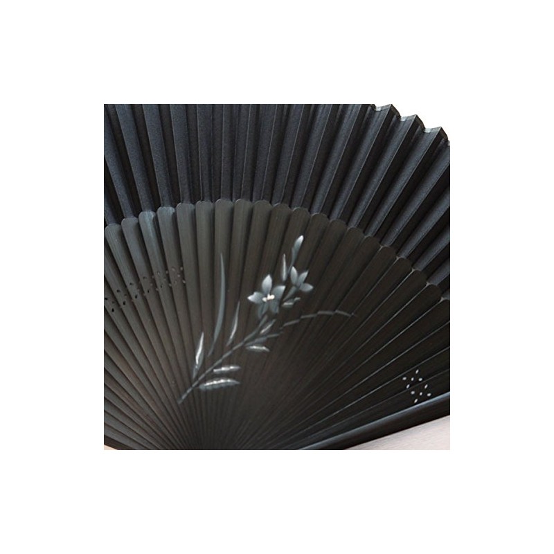 High Quality Silk Fan, Black, Bamboo, Silk (5846: Bellflower)