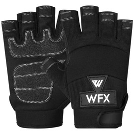 WFX Tough Fingerless Performance Gloves Protection Work Gloves, Padded Palm, Half-Finger Black (Large)