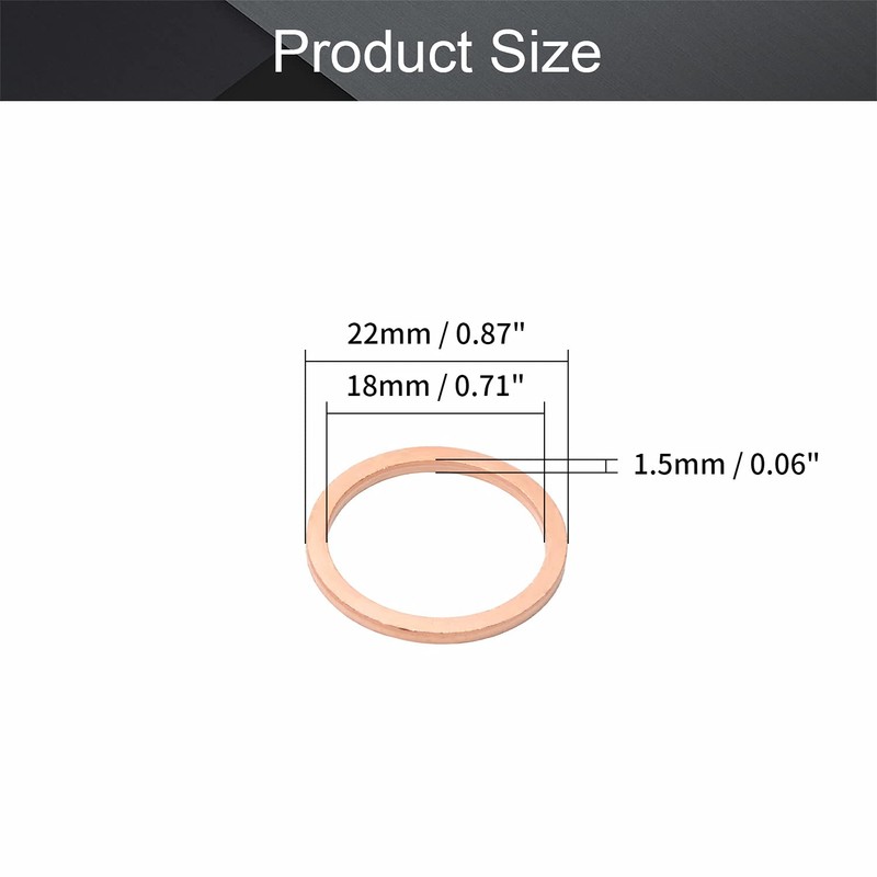 MroMax 20 Pcs Copper Flat Washers M18 Metric Round Gasket